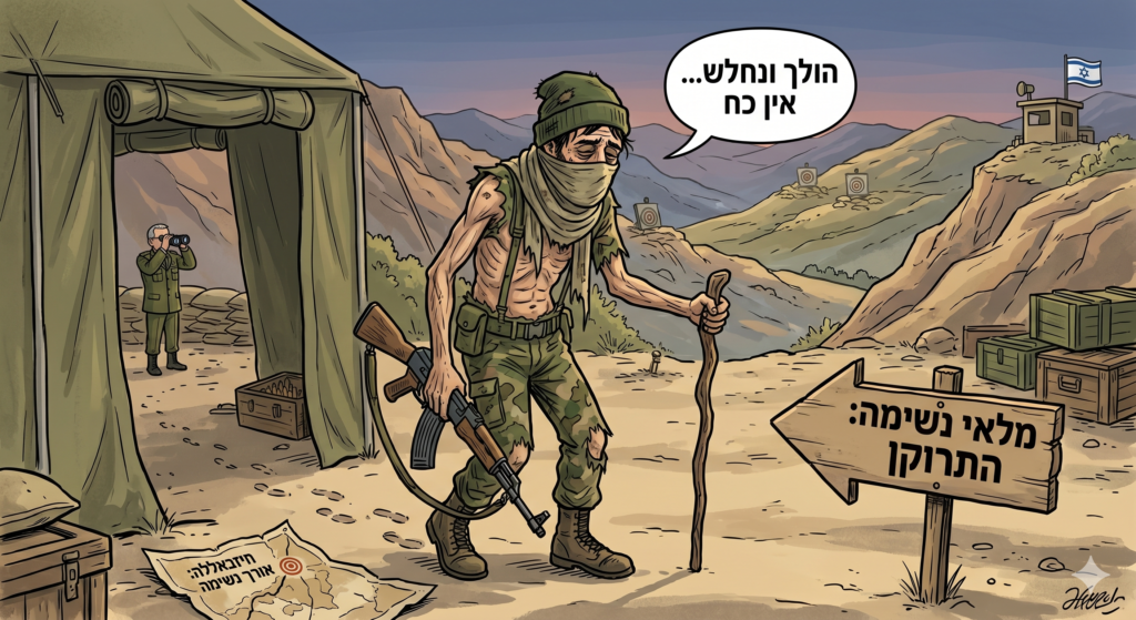 [בתמונה: לא נותר לצה"ל אלא להתמיד בלחימה התקפית באש ובתמרון יבשתי, עד לערעור מצטבר בכושר הלחימה של חיזבאללה... התמונה עובדה במערכת הבינה המלאכותית Gemini' של גוגל]