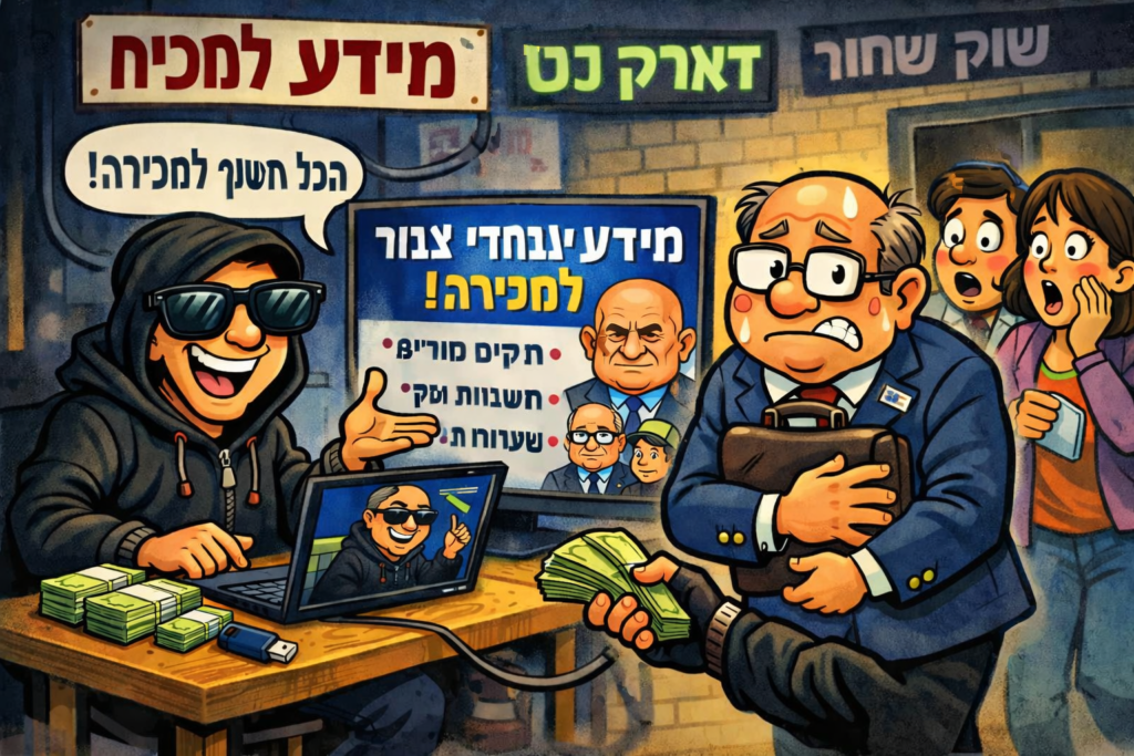 [בתמונה: ה'דארק-נט', שוק המידע החיוני על נבחרי ציבור ועובדיו... התמונה עובדה במערכת הבינה המלאכותית של Copilot ב- Windowes]