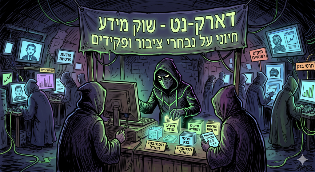 [בתמונה: ה'דארק-נט', שוק המידע החיוני על נבחרי ציבור ועובדיו... התמונה עובדה במערכת הבינה המלאכותית Gemini' של גוגל]