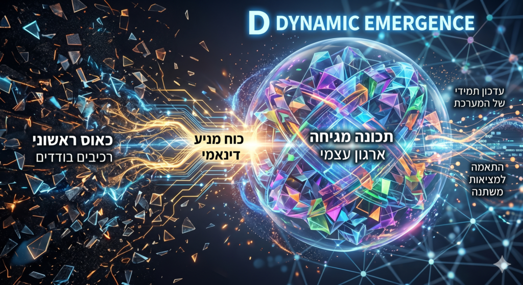 [בתמונה: מצב חירום דינאמי (Dynamic Emergence) הנוצר בתוך מערכת כאוטית, המשתנה ללא הרף בין קיפאון, יציבות, ואובדן שליטה.… התמונה עובדה במערכת הבינה המלאכותית Gemini' של גוגל]