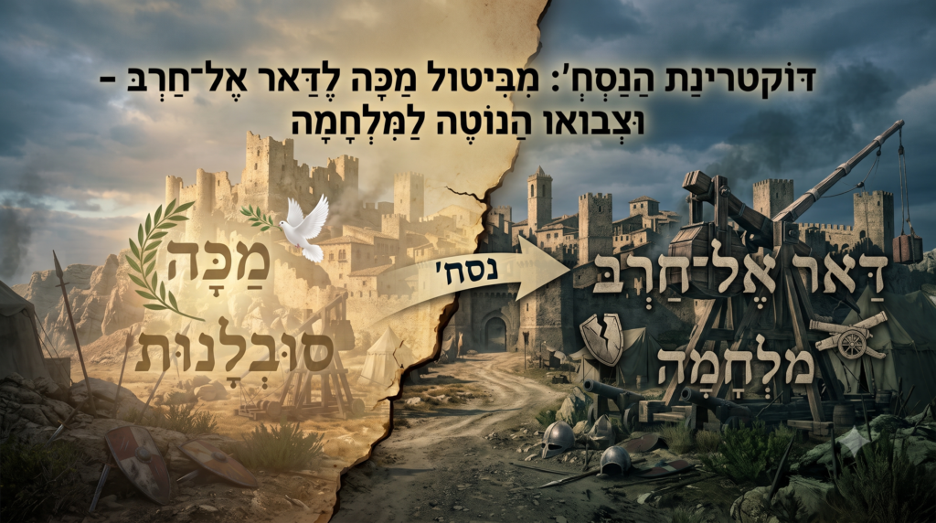 [בתמונה: פסוק קוראני או ציווי הלכתי מאוחר יותר בזמן, מבטל או מעדכן פסוק או ציווי קודם לו… התמונה עובדה במערכת הבינה המלאכותית Gemini' של גוגל]