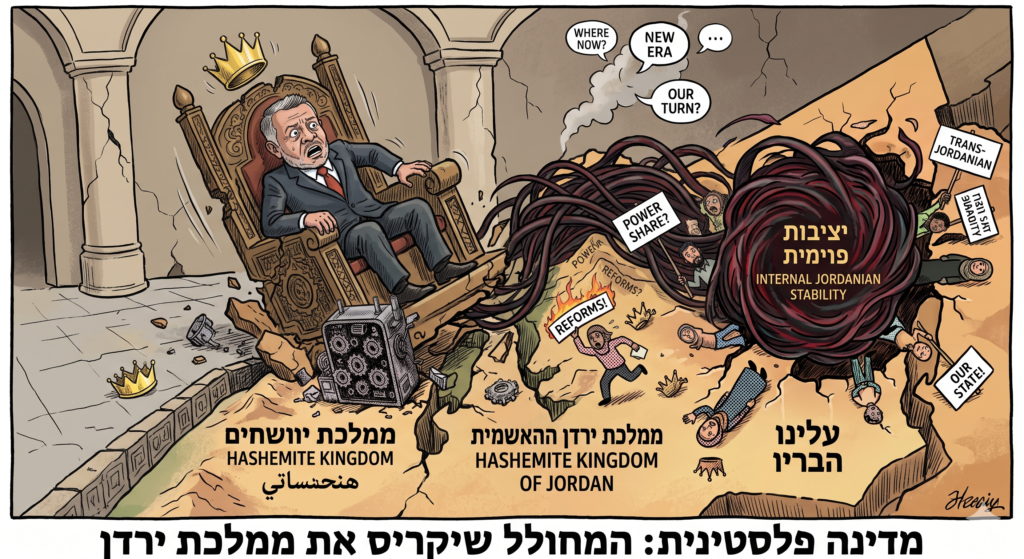[בתמונה: מדינה פלסטינית תקריס את ממלכת ירדן… התמונה עובדה במערכת הבינה המלאכותית Gemini' של גוגל]