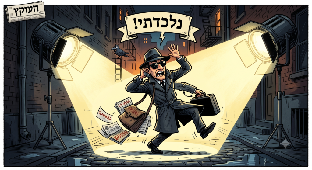 [בתמונה: לוחם בארגון ביון, שהזרקורים מכוונים למשפחתו, 'נשרף'… התמונה עובדה במערכת הבינה המלאכותית Gemini' של גוגל]