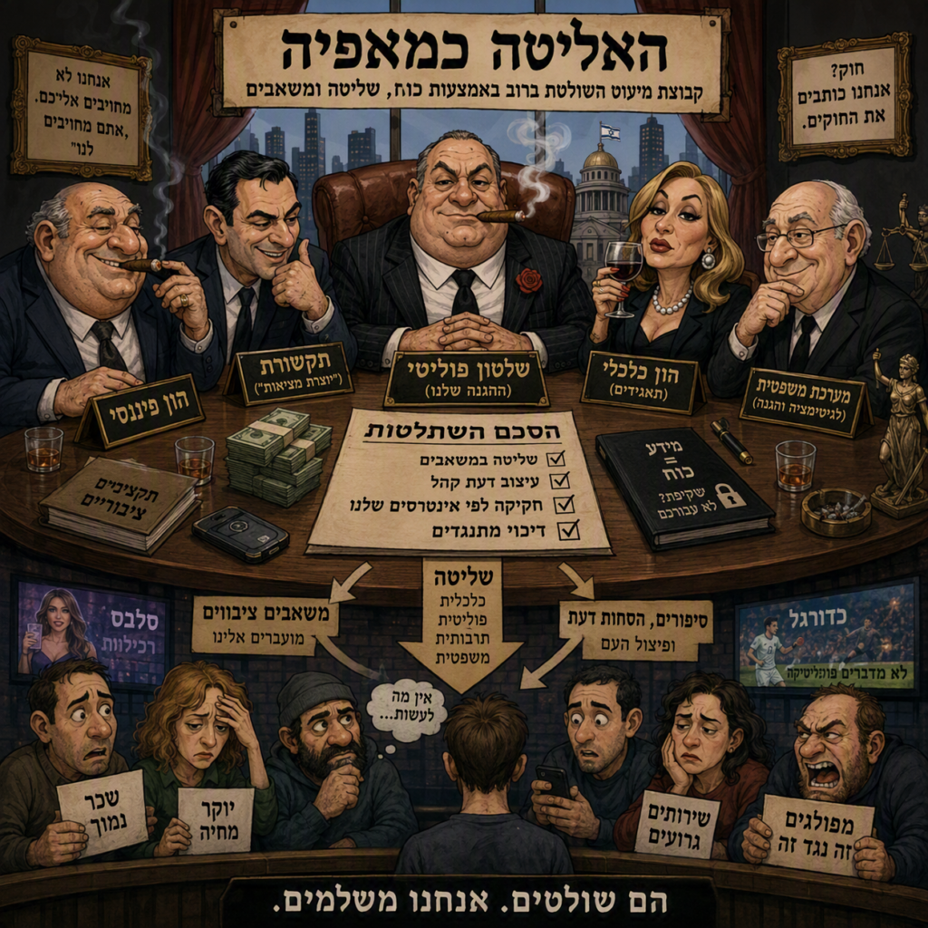 [בתמונה: האליטה כמאפיה… התמונה עובדה במערכת הבינה המלאכותית של DALL·E ב- Microsoft Bing]