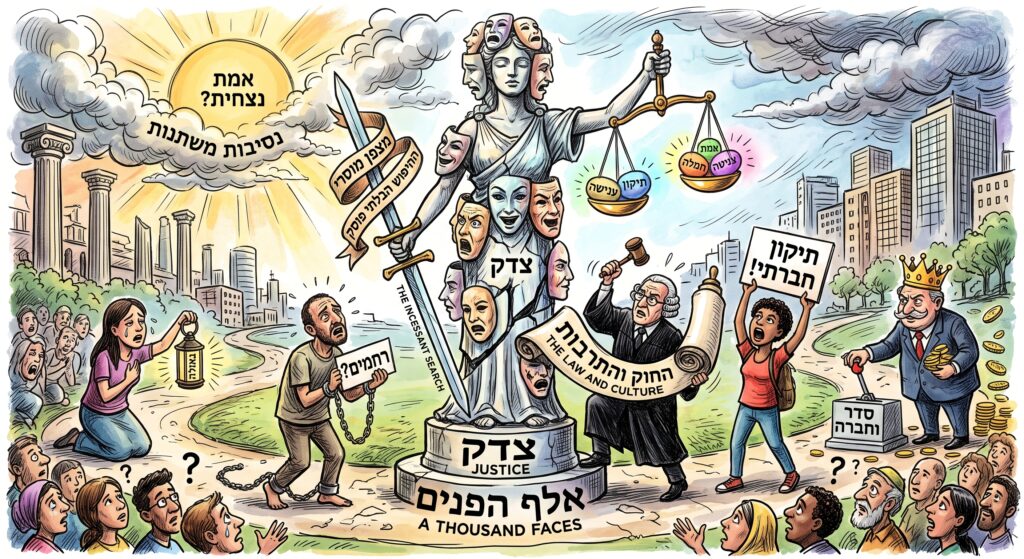 [בתמונה: אלף הפנים של הצדק באתר ייצור ידע… התמונה עובדה במערכת הבינה המלאכותית Gemini' של גוגל]