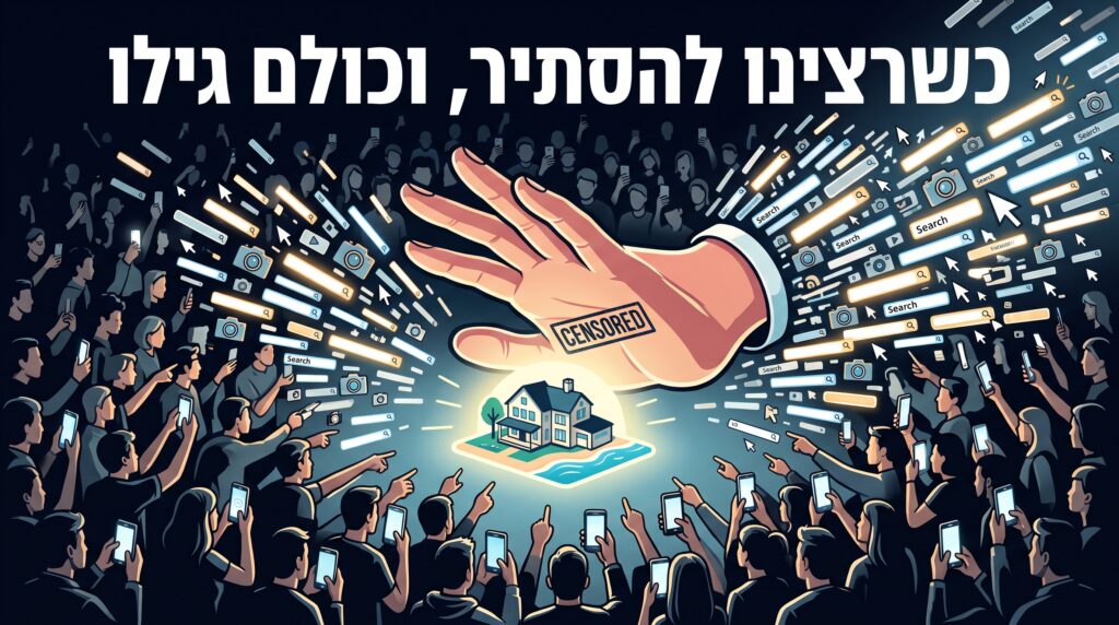 [בתמונה: אפקט סטרייסנד, פרדוקס השליטה במידע בעידן הדיגיטלי... התמונה עובדה במערכת הבינה המלאכותית Gemini' של גוגל]