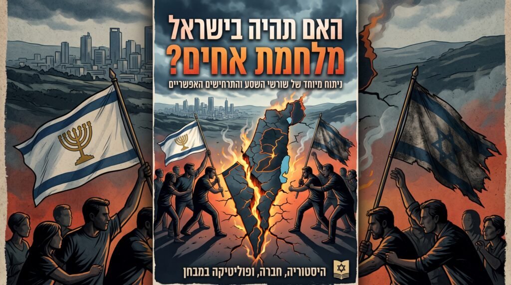[בתמונה: האם תהיה בישראל מלחמת אחים? התמונה עובדה במערכת הבינה המלאכותית Gemini' של גוגל]