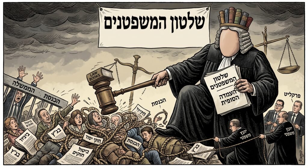 [בתמונה: שלטון המשפטנים... התמונה עובדה במערכת הבינה המלאכותית Gemini' של גוגל]