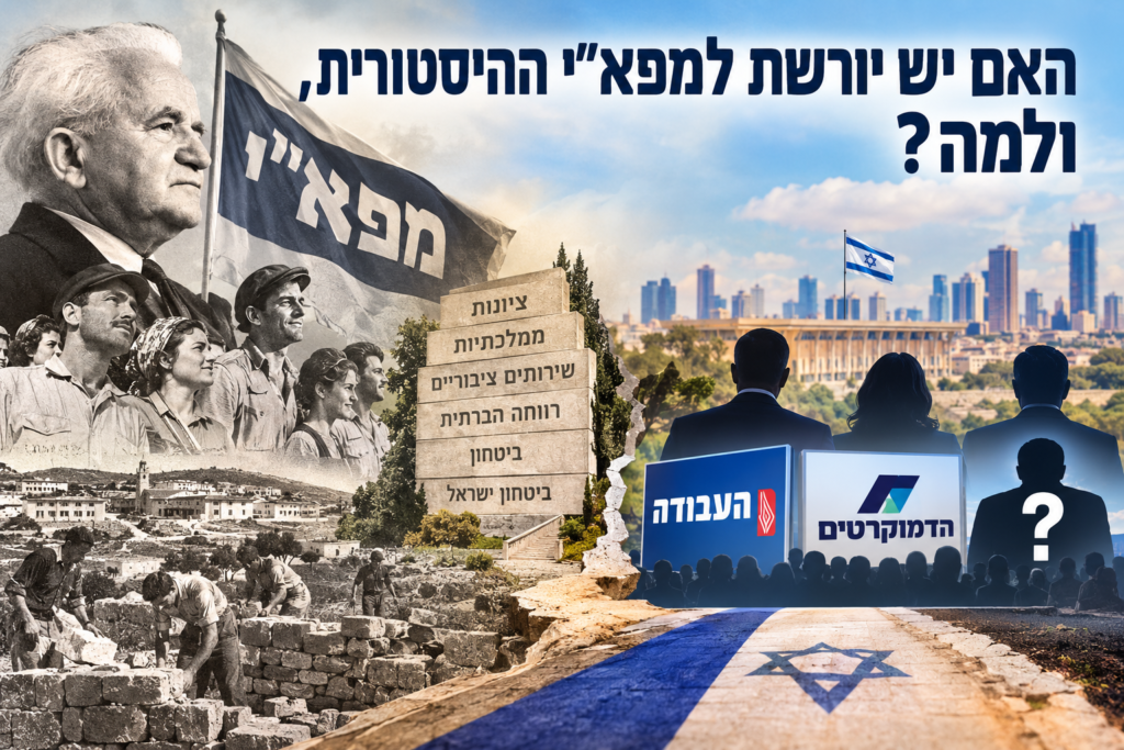 [בתמונה: על מפלגה שבנתה מדינה, על שקיעתה של תנועת העבודה ועל השאלה אם אפשר לרשת מורשת פוליטית בלי לרשת את הכוח שהעניק לה את משמעותה.... התמונה עובדה במערכת הבינה המלאכותית chatGTP]